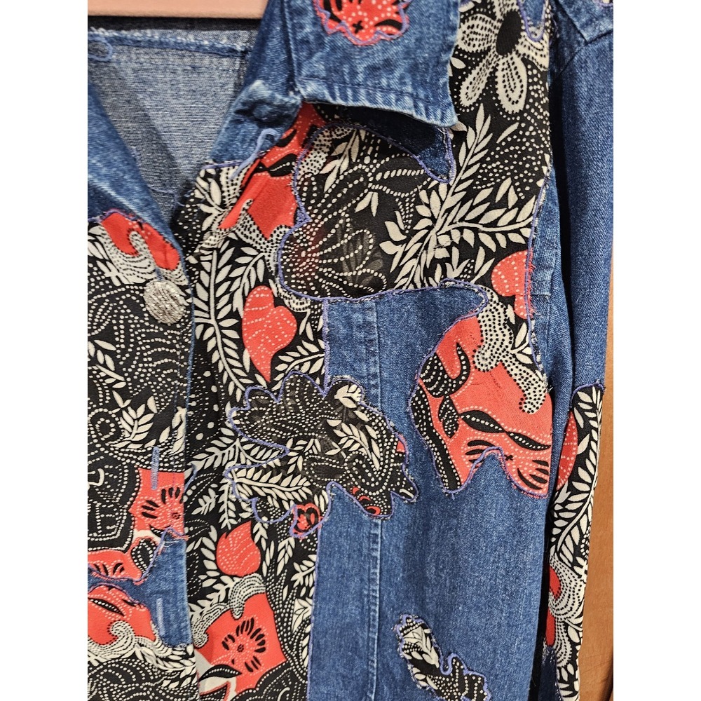 New Direction Women's Embroidered Floral Button Front Long Sleeve Denim Shirt - Picture 4 of 14